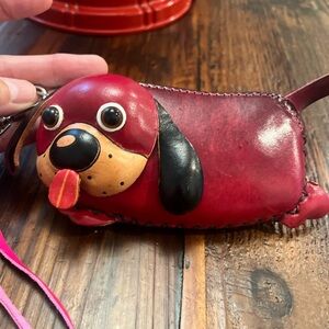 Leather coin purse wristlet in cute dog shape
